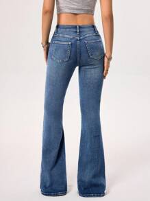 Rivivi 女式不对称腰部喇叭牛仔裤 - 藍色 - 查看 2