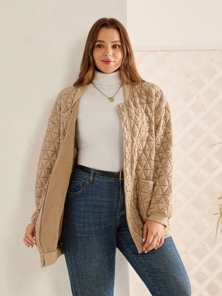 Manteau matelassé avec boutons et poches pour femmes grandes tailles, automne/hiver