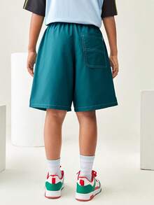 Tween Boy Outdoor Casual Sports Shorts, Kids Elastic Waist Outdoor Casual Sports Shorts - Green - View 2