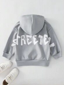 秋冬款青少年男童休闲图案印花连帽套头衫