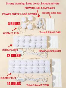 1PC4/6/8/10/12/14 LED Bulb Vanity Mirror Light, 3-Color USB Power Adjustable Vanity Mirror Light, Suitable For Home Bedrooms - Multicolor - View 14