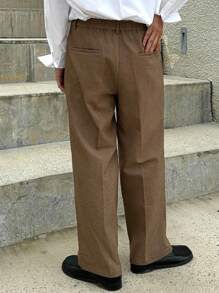 DAZY Quần âu nam cạp chun màu nâu trơn, thích hợp mặc đi làm, trang phục công sở mùa thu - màu nâu - Xem 2