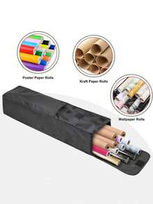 1pc Wrapping Paper Storage Bag, 30" Gift Wrapping Paper Organizer, Black Oxford Wrap Paper Storage Containers With Pocket, Foldable Wrapping Paper Holder, Home Organizer And Storage - Black - View 2
