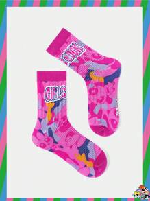 THE POWERPUFF GIRLS X SHEIN Stylish Cartoon & Letter Pattern Mid-Calf Socks - Multicolor - View 5