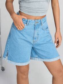EURMUSE Women's Casual Loose Fit Cuffed Denim Shorts With Pockets, Versatile - Medium Wash - View 6