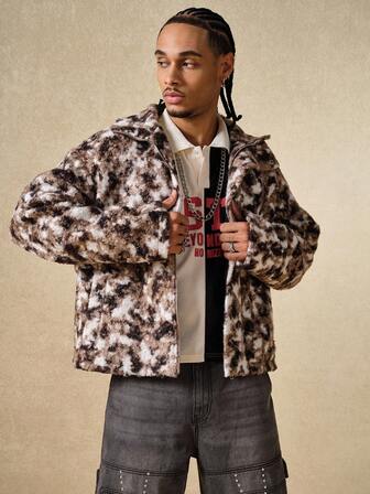 Street Life Abrigo largo de cuello alto con estampado animal, versátil y de moda para hombre, otoño e invierno