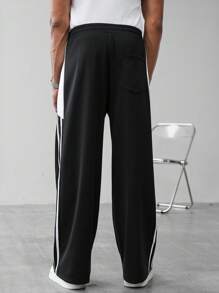 Claim Dot Men's Casual Versatile Contrast Striped Sweatpants - Black - View 2