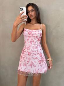 Aloruh Women's Butterfly Sequin Embroidery Backless Criss-Cross Tie Flare Mini Dress, Pink, Spring/Summer - Pink - View 5