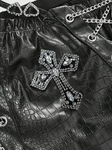 ROMWE Avant Quần short bó eo thấp họa tiết PU Gyaru Biker phong cách Retro dành cho nữ - màu đen - Xem 3