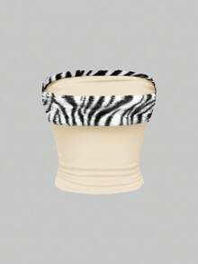 ROMWE J-Fashion Shibuya Subculture Rabbit Hair Zebra Print Patchwork Knit Fitted Crop Top For Women - Yellow - View 2
