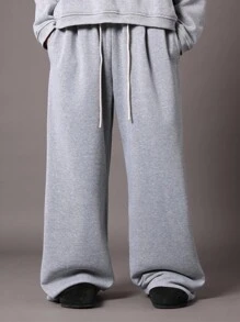 SUMWON Wide Leg Oversized Cozy Fleece Sweatpants - Grey - View 2
