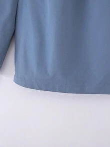 青少年男童休闲舒适百搭拉链短袖衬衫和短裤套装 - 藍色 - 查看 6