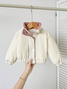 SHEIN Playful Pals 女婴长袖拉链休闲冬季夹克 - 杏色 - 查看 1