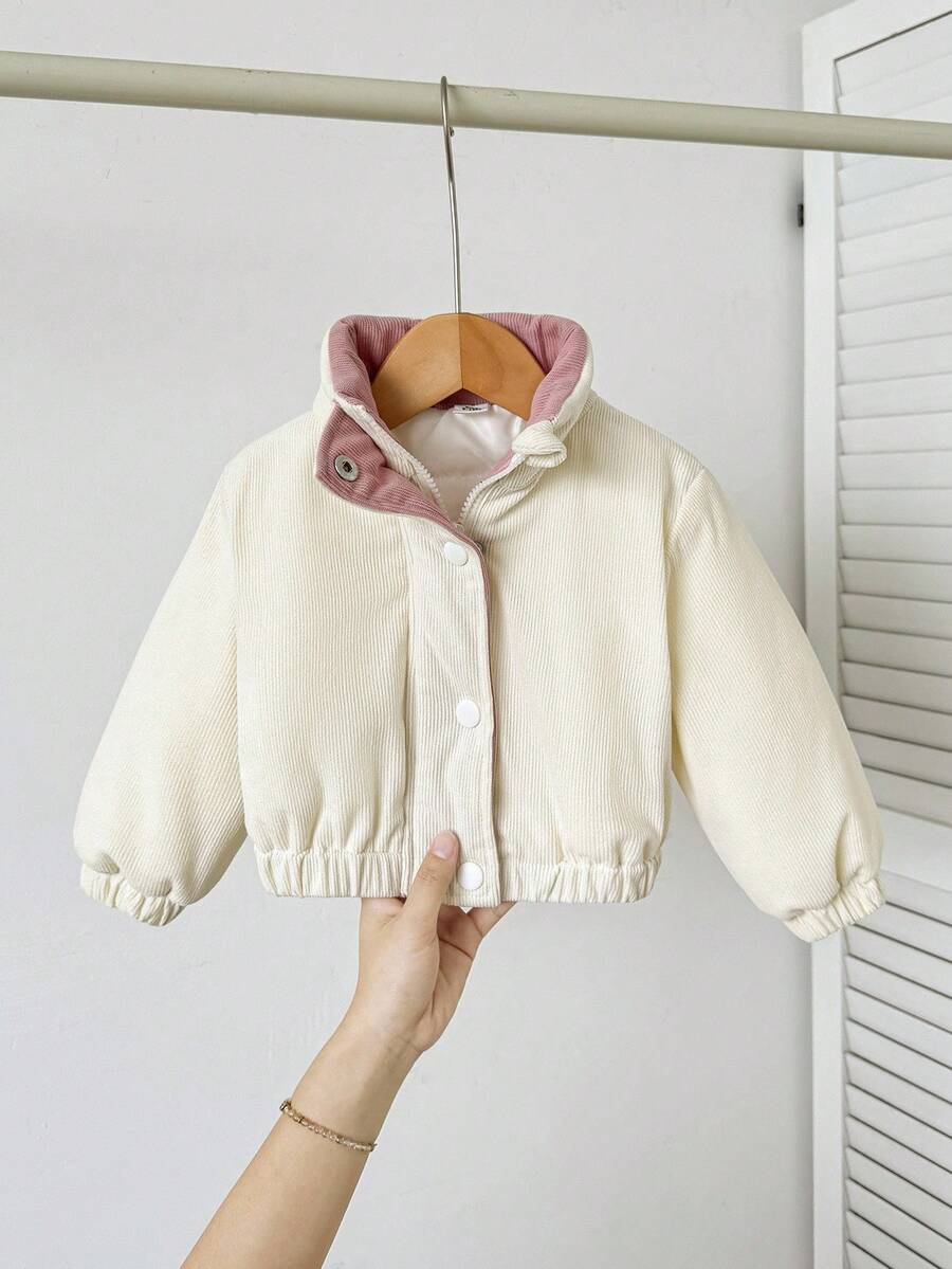 SHEIN Playful Pals 女婴长袖拉链休闲冬季夹克 - 杏色 - 查看 1