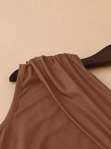 INAWLY 2 Pieces Women Sleeveless Solid Color Tank Top And Shorts Set, Casual - Brown - View 5