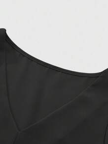 GlowEve Elegant Commuter Solid Color Cap Sleeve Top And Pants Set - Black - View 3