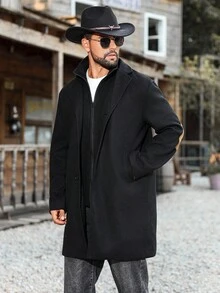 Manfinity Nomadique Men's Solid Color Lapel Neck Single-Breasted Casual Jacket Men Coat Men Winter Coat Men Jackets - Black - View 5