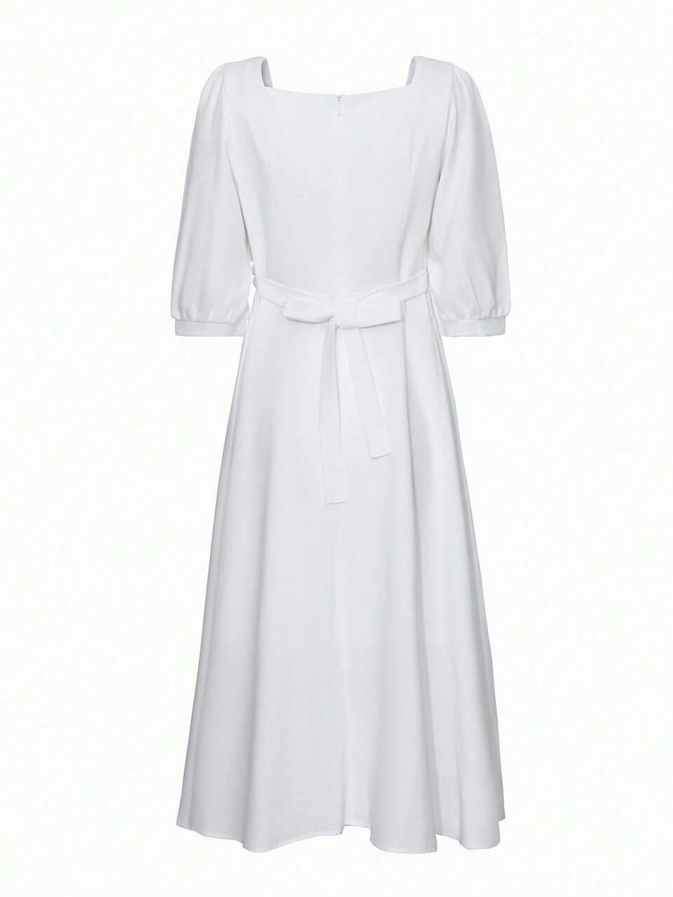 Elegant White Long Chiffon Dress With Puff Sleeves & Square Collar, Colorblock Summer Women Dresses Maxi Dress