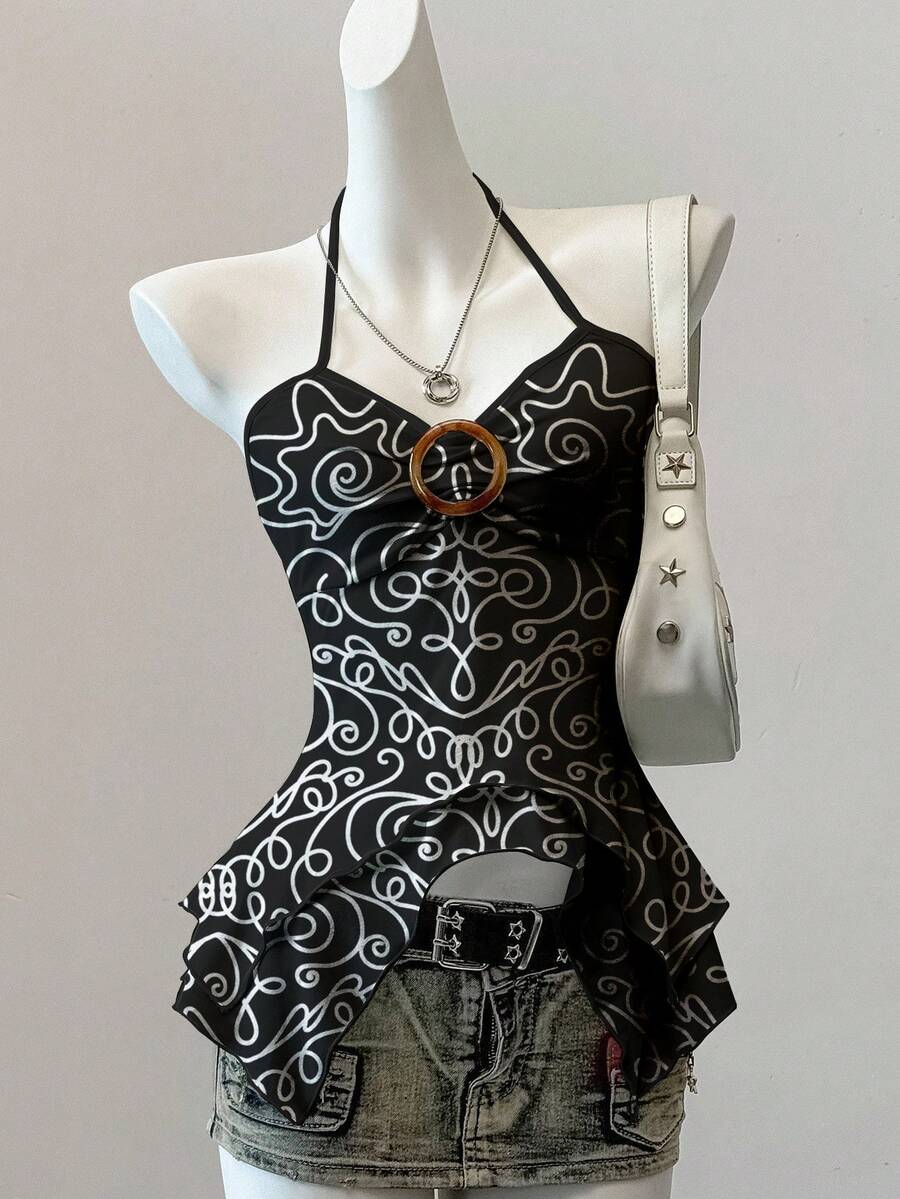 SHEIN EZwear Y2K GRUNGE 风格休闲简约可爱图案手绘印花女式吊带背心 - 彩色 - 查看 1