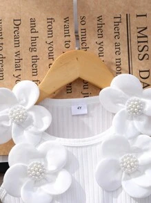 Elladie kids 女童3D花卉网眼无袖圆领休闲夏装 - 紫色 - 查看 7