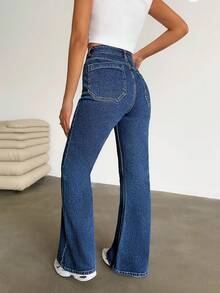 EURMUSE Women's Zipper Collar Pocketed Casual Versatile Flared Jeans Petite Women S Outfits Work Outfits For Women Women Jeans High Waisted - Medium Wash - View 2