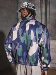 PAVTROS 休闲时尚百搭拉链长袖印花夹克男士迷彩夹克男士迷彩印花夹克街头风格夹克抽象印花夹克男士拉链夹克 - 彩色 - 查看 2