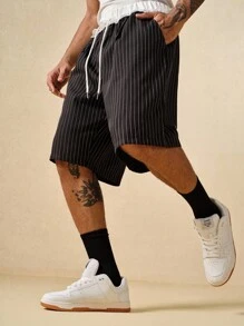 ROMWE MEN Prep 男士休闲条纹宽松抽绳腰短裤 - 彩色 - 查看 3