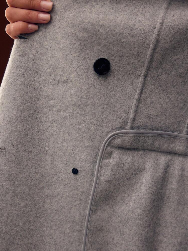 WOOL RHINESTONE DETAIL DOUBLE BREASTED PLACKET OVERCOAT