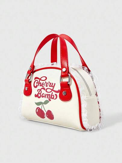 Kawaii Women's Fashion Versatile Lace Trim Bowlin Handbag