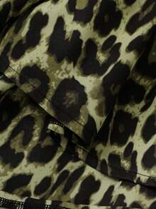 Sweetra 女式性感深褶皱荷叶边下摆露背豹纹连衣裙 - 墨綠色 - 查看 4