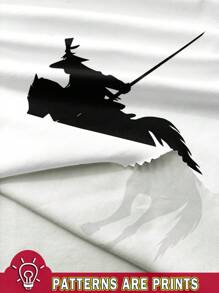 Comfortcana 休闲宽松女式短袖圆领T恤，马标志印花，适合夏季 - 白色 - 查看 3
