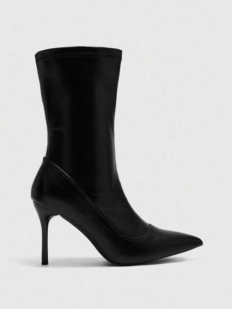 CUCCOO BIZCHIC Sexy Women's Boots, Black Pointed Toe High Heel Boots, Fashion & Warm Fluffy Boots