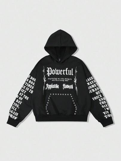 Street Life هودي مطبوع عليه حرف للرجال، بتصميم فضفاض قصير، خريف