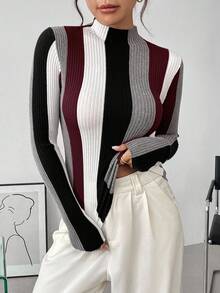 SHEIN Clasi 大码女式圆领优雅法式派对节日圣诞聚会亮片拼接流苏闪亮秋冬保暖粉色毛衣商务休闲女士、工作服、秋季婚礼宾客礼服， - 酒紅色 - 查看 3