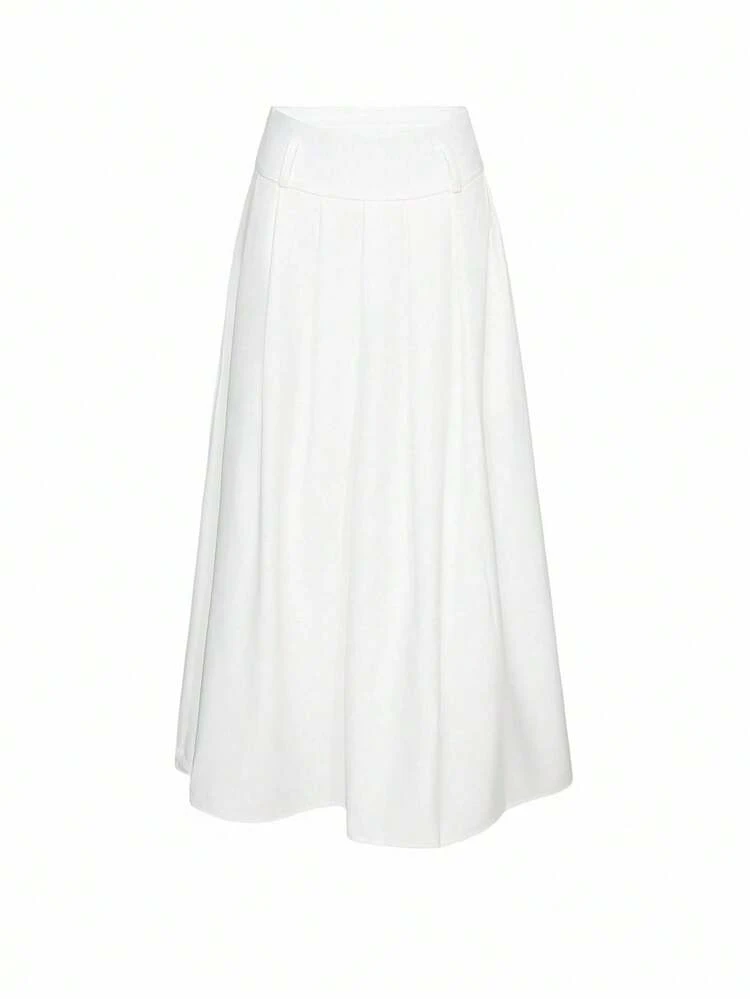 White Pleated A-Line Skirt With Waist Belt, Versatile For Women, Spring/Summer