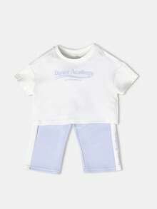 SUMWON Academy All Day Fun Baby Girls Summer Two Piece Set Crop Top With Knee Length Shorts Casual Daywear Outfit With Text Print - Multicolor - View 2