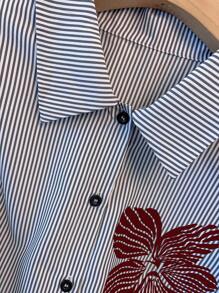 SHEIN Clasi Plus Size Casual & Commute Striped Floral Print Shirt - Red - View 3