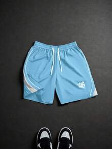 PAVTROS Manfinity Streetrush Men's Summer Casual Colorblock Letter Print Shorts - Baby Blue - View 5