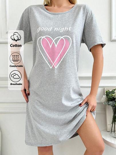 EURMUSE Camicia da notte in 100% cotone con grafica con slogan e stampa a cuore