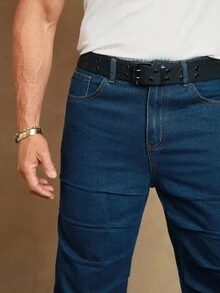 Manfinity Homme Men's Casual Washed Pleated Straight-Leg Jeans - Blue - View 6