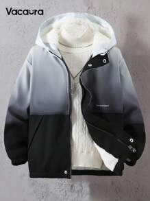 1 Stück Jungen Herbst/Winter Kapuzen-Fleecejacke in Farbverlauf Schwarz & Weiß, geeignet für Lässig, Sport, Outdoor-Aktivitäten für Kinder in Größeren Größen