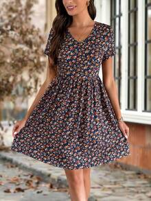 EMERY ROSE Women Floral Print Casual Short Sleeve Mini Dress Dresses For Women Summer - Multicolor - View 9