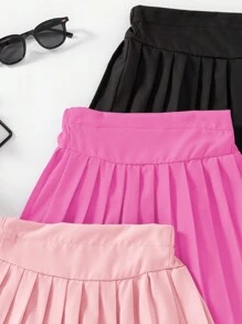 SHEIN Explorewe 3 件套女童夏季时尚纯色百褶裙，适合日常休闲穿着 - 彩色 - 查看 7