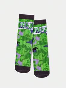 THE POWERPUFF GIRLS X SHEIN Stylish Cartoon & Letter Pattern Mid-Calf Socks - Multicolor - View 4