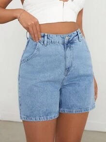 EURMUSE 100%Cotton MEDIUM WASH HIGH WAIST MID LENGTH - Medium Wash - View 5