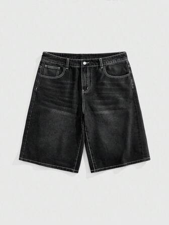 Goth Men's Wing Rhinestone Graphic Pocket Wide Leg Loose Casual 3/4 Length Denim Pants