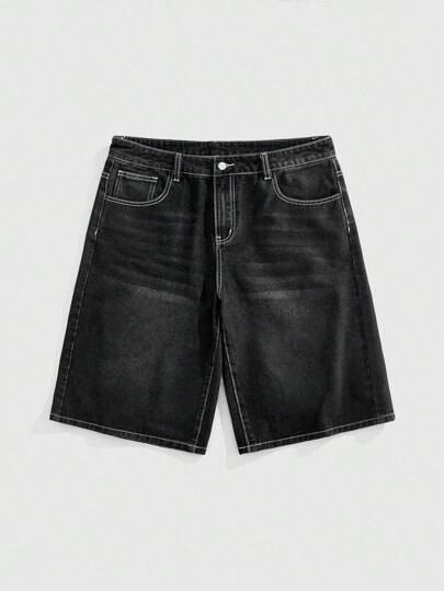 Goth Pantalon en jean décontracté décontracté 3/4 avec poche à motif d'aile, coupe ample et jambe large pour hommes