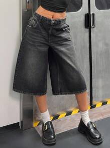 CasuGlow Women's Pocketed Wide Leg Loose Casual Versatile Denim Shorts - Black - View 6