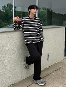 DAZY Men's Striped Letter Embroidered Top & T-Shirt Set, Autumn - Multicolor - View 4