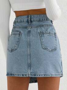 EURMUSE WOMEN MINI SKIRT MEDIUM WASH BUTTON DETAIL - Light Wash - View 2